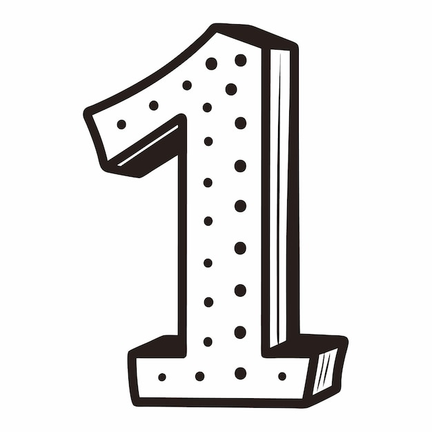 a minimalistic traced number 1 letter having dotted outline vector on white background