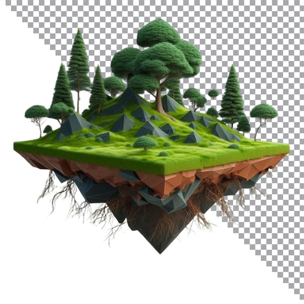 a model of a forest with trees on it and a cross section