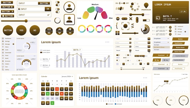 a modern interface kit with buttons graphs and elements for creating web applications and dashboards ideal for business statistics and finance