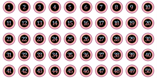 a number of buttons with the number 1 on the bottom