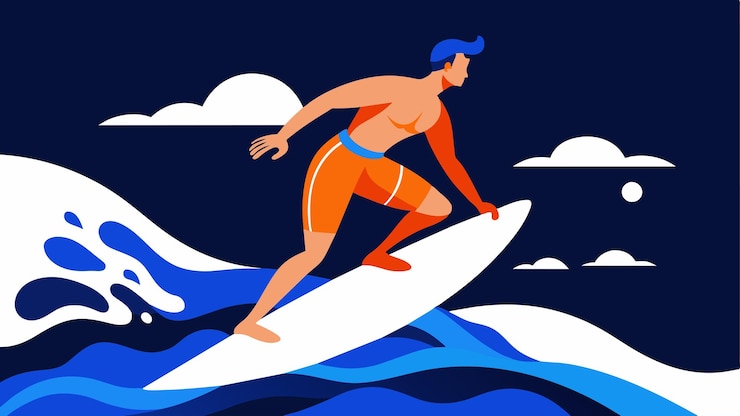Vektor a painting of a man on a surfboard with the words quot surfer quot on it