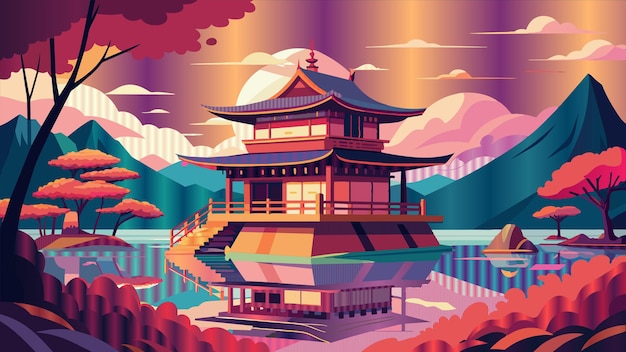a painting of a pagoda by person