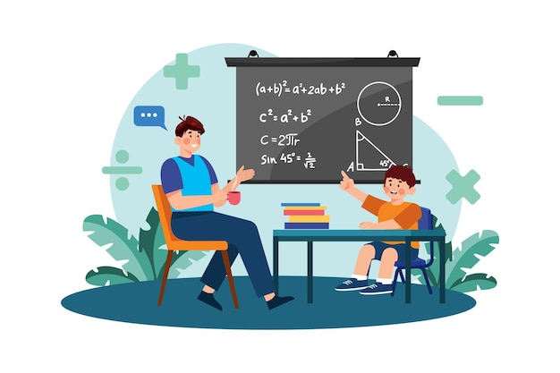 a parent helps their child with their math homework