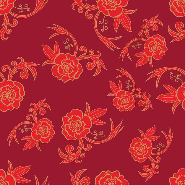 a red background with a floral design in red