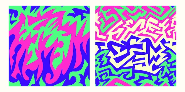 a series of abstract patterns in blue and green with different shapes