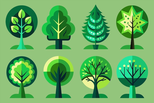a series of different trees with different shapes and colors