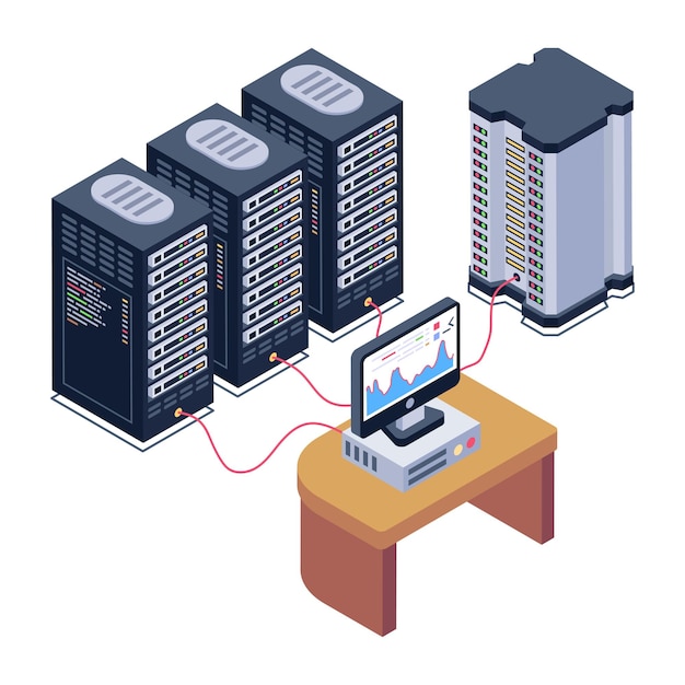 A server room icon in isometric design premium download