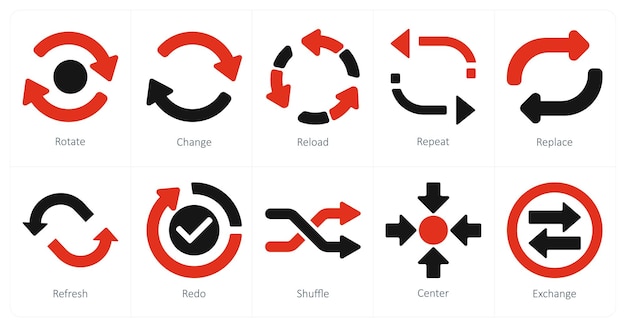 A set of 10 arrows icons as rotate change reload