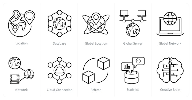 A set of 10 Big Data icons as location database global location