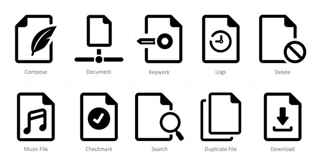 a set of 10 file icons as compose document keywork