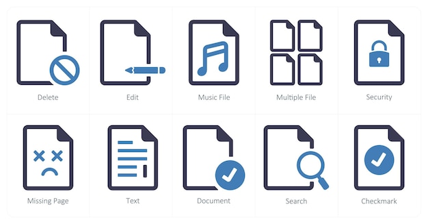 a set of 10 file icons as delete edit music file