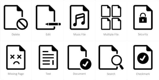 a set of 10 file icons as delete edit music file