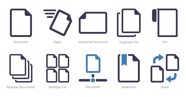 a set of 10 file icons as document paper horizontal document