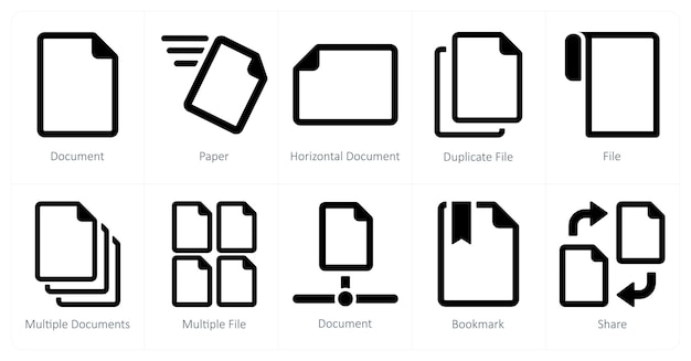 a set of 10 file icons as document paper horizontal document