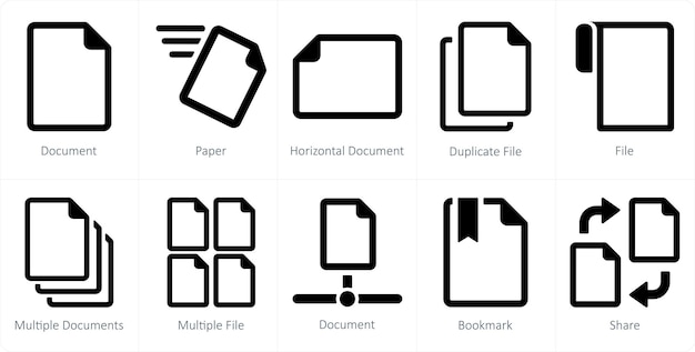 a set of 10 file icons as document paper horizontal document