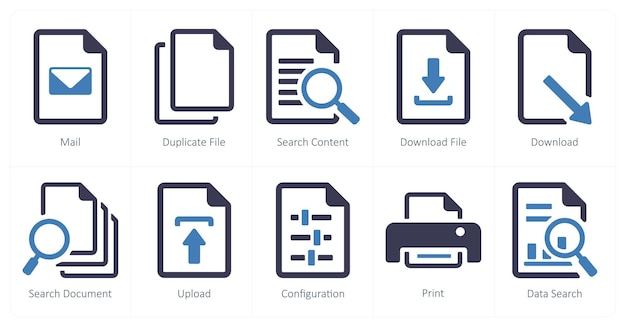 a set of 10 file icons as mail duplicate file search content