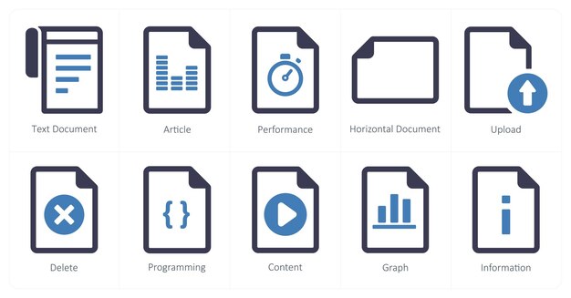 A set of 10 File icons as text document article performance