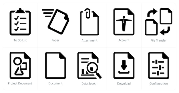 A set of 10 File icons as to do list paper attachment