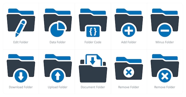 A set of 10 Folder icons as edit folder data folder folder code