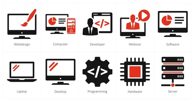 A set of 10 internet computer icons as web design computer developer