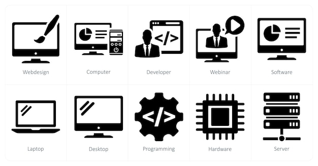 a set of 10 internet computer icons as web design computer developer