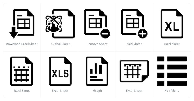 A set of 10 mix icons as download excel sheet global sheet remove sheet