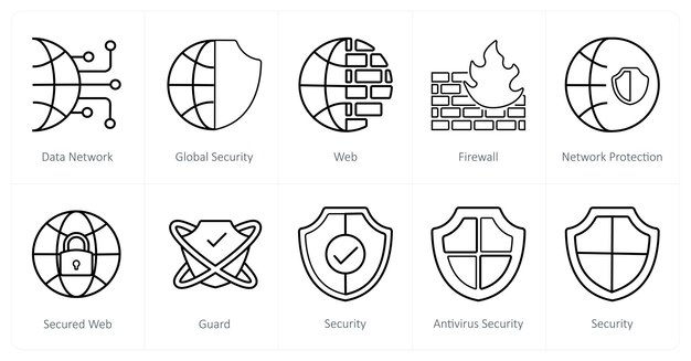 A set of 10 Security icons as data network global security web