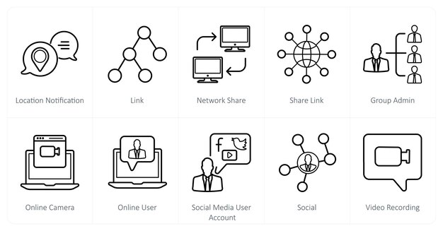 a set of 10 social icons as location notification link network share