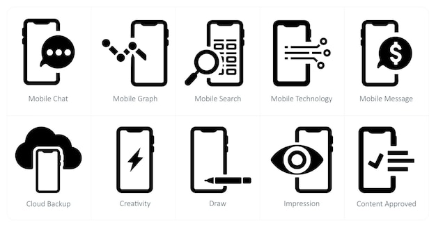a set of 10 web marketing icons as mobile chat mobile graph mobile search