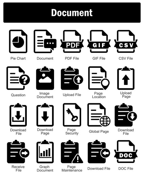 A set of 20 Document icons as download file document page page security