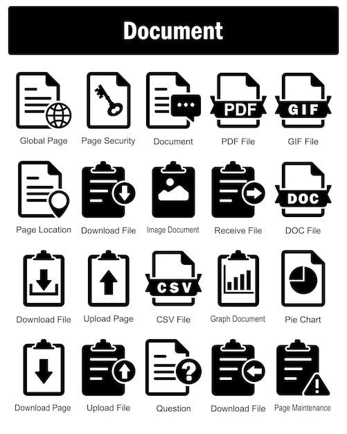 A set of 20 Document icons as global page page security document