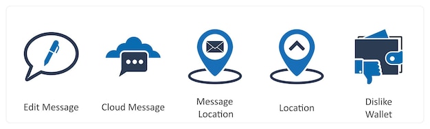 a set of 5 business icons as edit message cloud message message location
