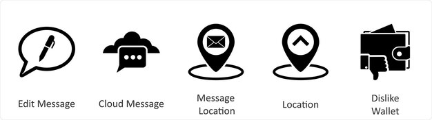 a set of 5 business icons as edit message cloud message message location