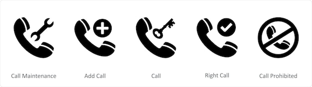 A set of 5 Contact icons as call maintenance add call call
