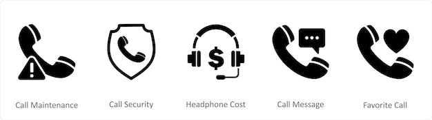 a set of 5 contact icons as call maintenance call security headphone cost