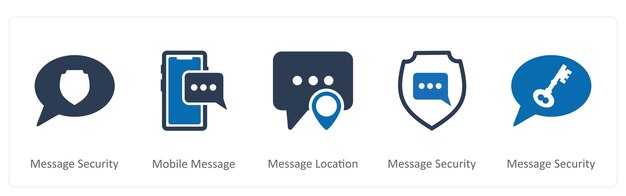 a set of 5 contact icons as message security mobile message message location