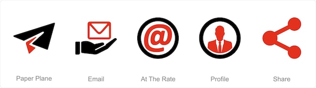 A set of 5 Contact icons as paper plane email at the rate