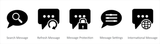 a set of 5 contact icons as search message refresh message message protection