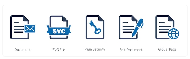 A set of 5 Document icons as document svg file page security