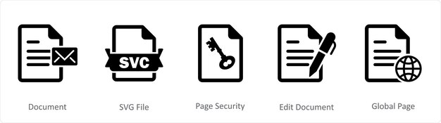 A set of 5 Document icons as document svg file page security