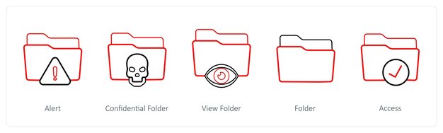 A set of 5 folder icons such as alert confidential folder