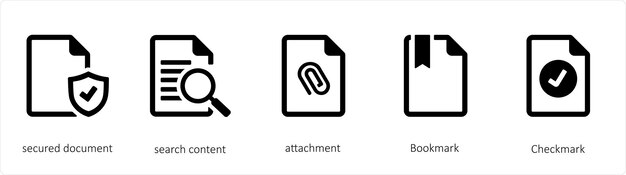 A set of 5 graphic tools icons secured document search content