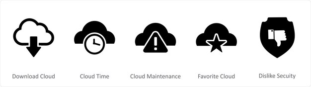 A set of 5 Internet icons as download cloud cloud time cloud maintenance
