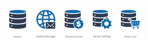 a set of 5 internet icons as server global message finance server