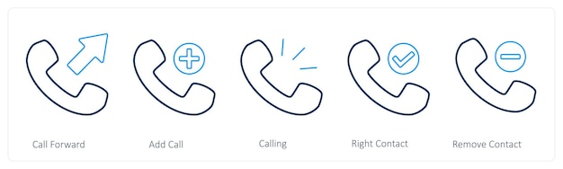A set of 5 mix icons as call forward add call calling