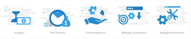 a set of 5 mix icons as hourglass time is money time management