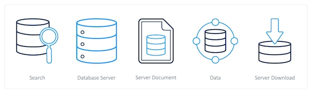 A set of 5 mix icons as search database server server document