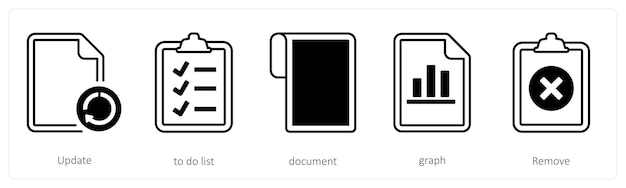 A set of 5 mix icons as update to do list document