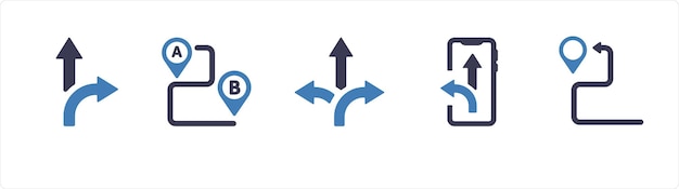 A set of 5 Navigation icons such as direction way path