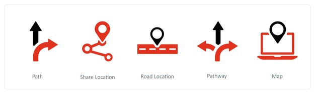 A set of 5 Navigation icons such as Path Share Location